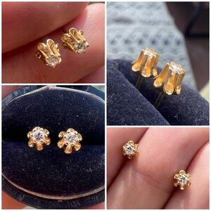 Antique Gold Tulip With Diamond Earrings